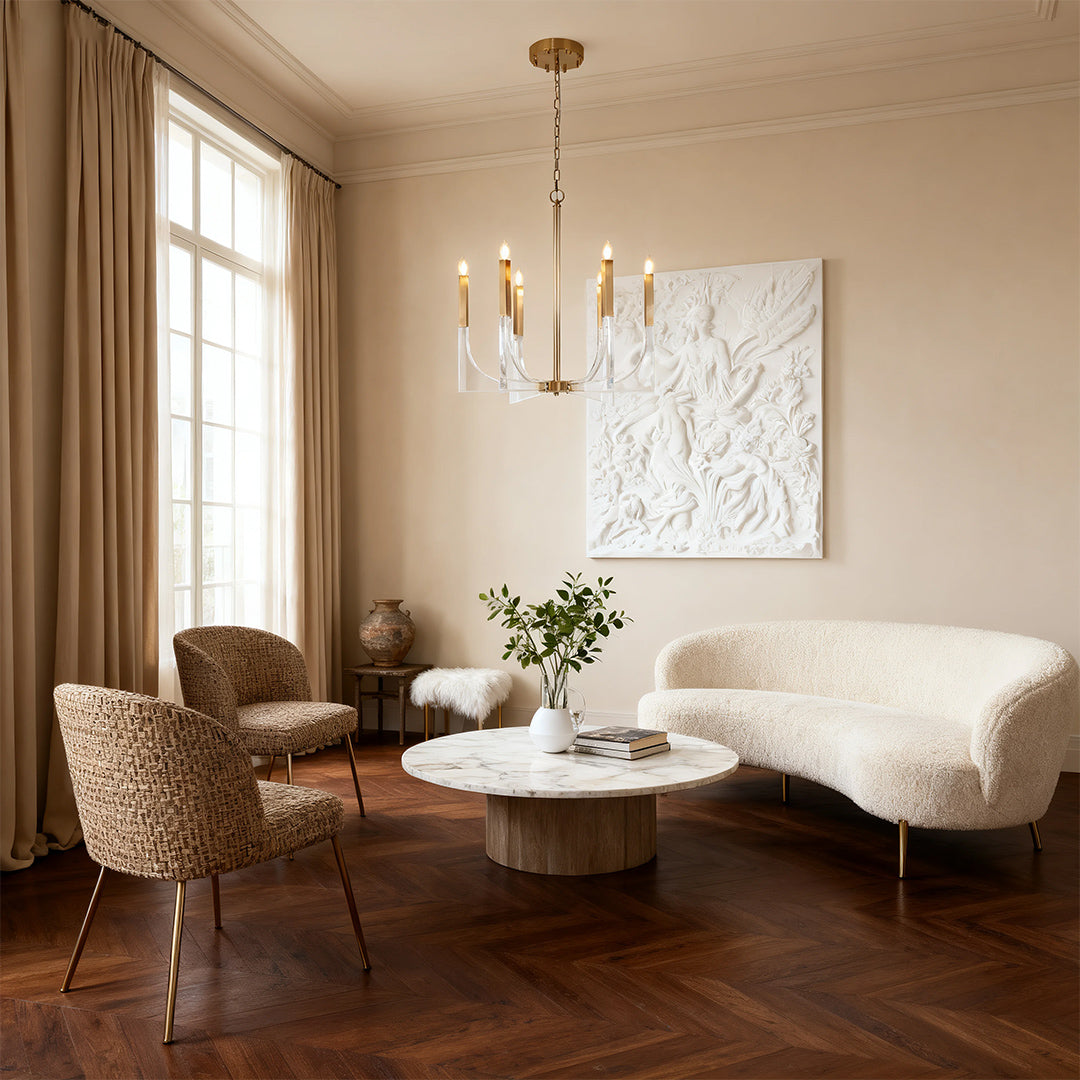 Aurelia Acrylic Chandelier – Modern Minimalist Gold Pendant Light for Dining and Living Spaces