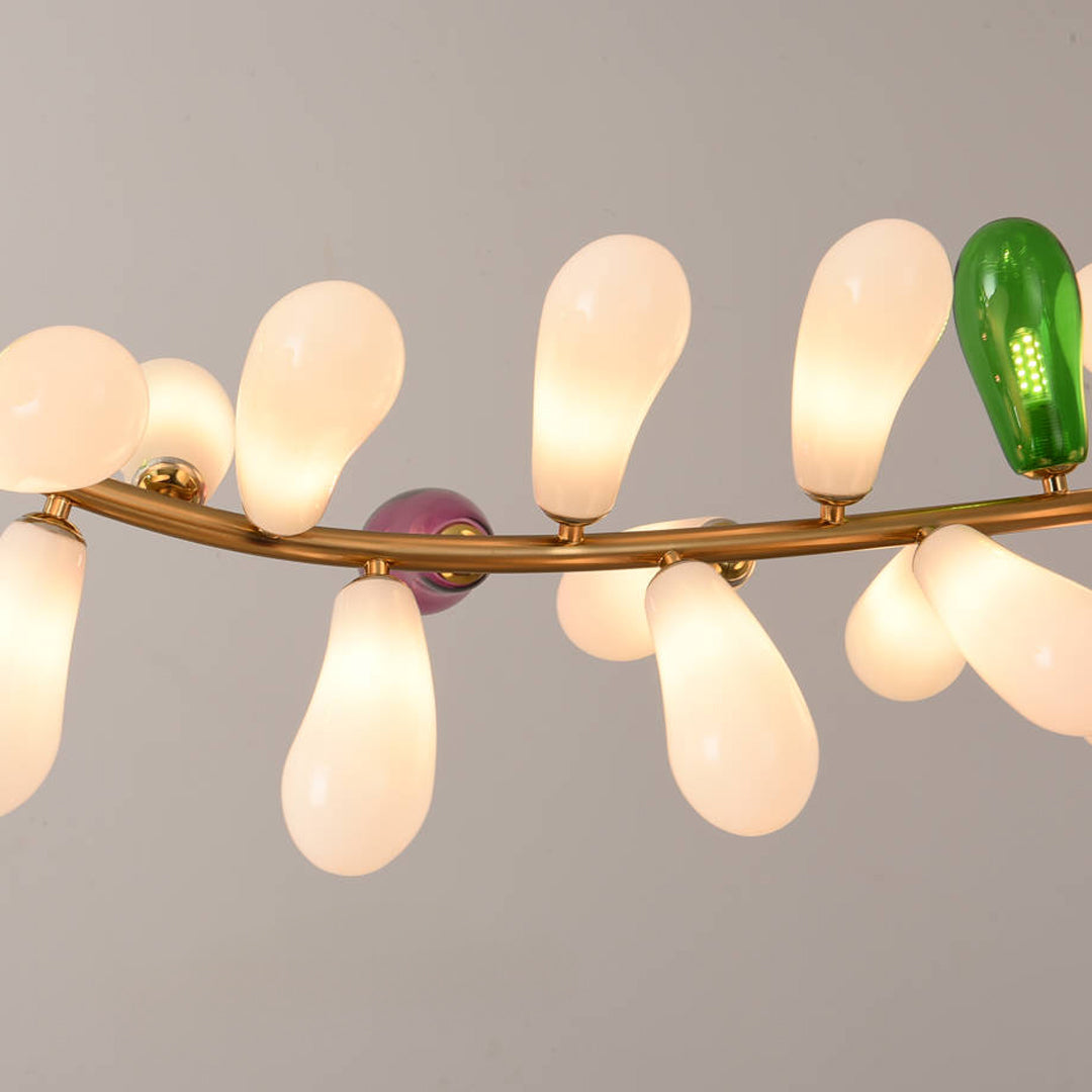 Artisan Colored Glass Chandelier with Brass Frame for Modern Interiors