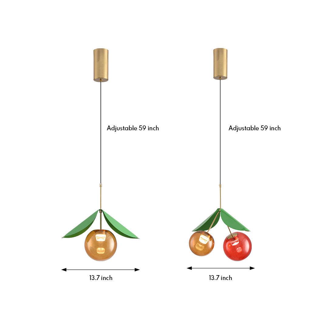 Nordic Cherry Glass Pendant Light with Gold Finish, LED Ceiling Lamp