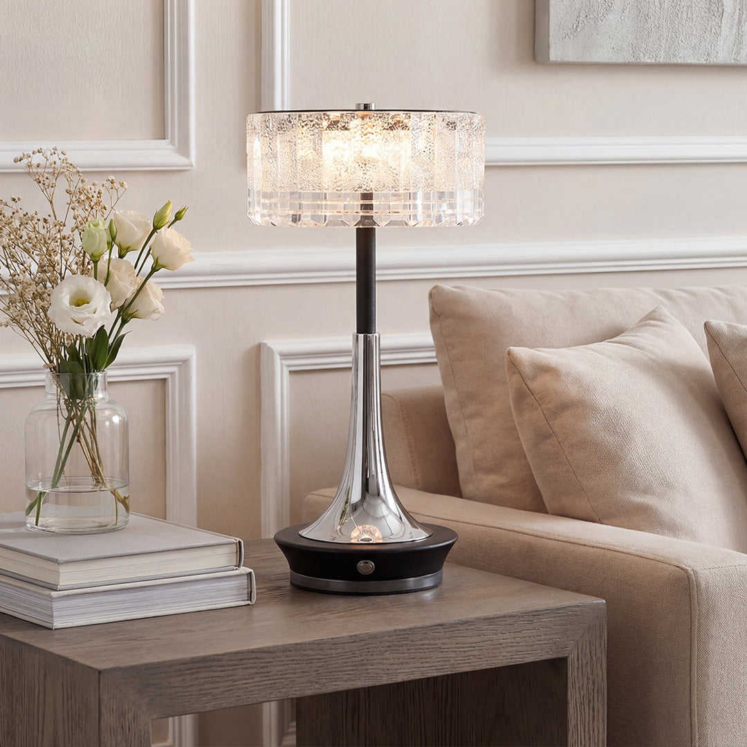 Sculptural Gold & Black Table Lamp with Elegant Drum Shade