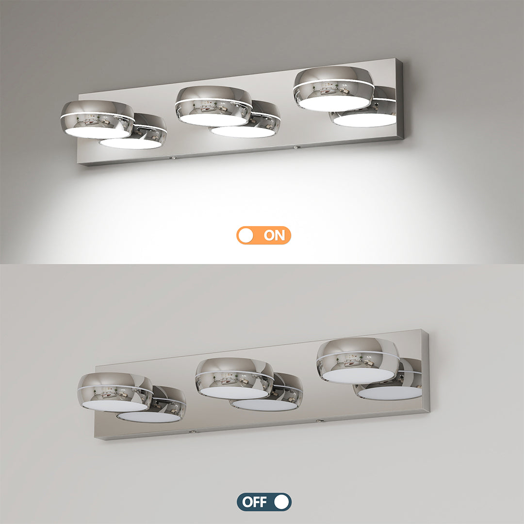 Chrome LED Vanity Light for Bathroom Mirror, Modern Minimalist Wall Mount