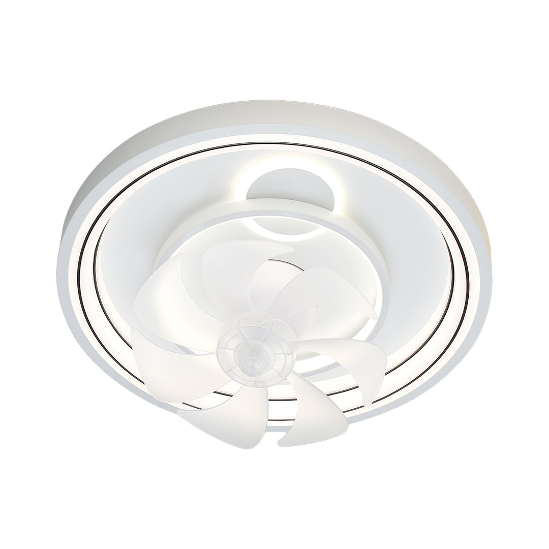 Modern White Ceiling Fan with Dimmable LED Light, 7-Blade Flush Mount