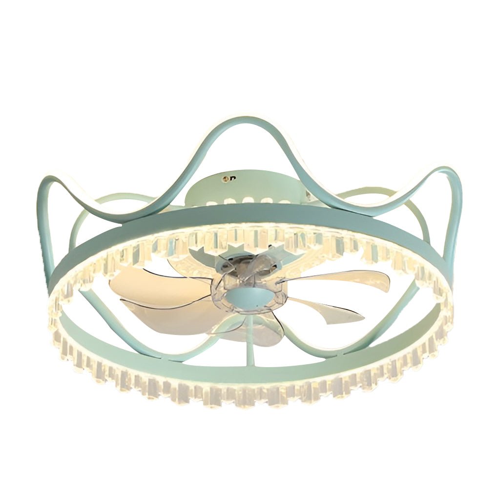Modern Crown Shaped Timing Retractable Stepless Dimming Led Ceiling Fan Lamp With Remote Control