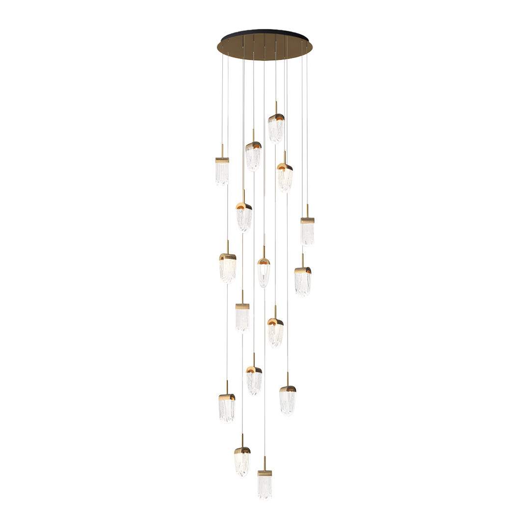 Aurelia 16-Light Gold Staircase Chandelier, Modern Linear LED Pendant for High Ceilings