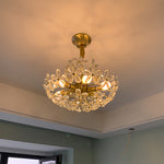 Crystal Flower Chandelier Vintage French Country Ceiling Light with Brass Finish