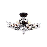 Crystal Leaf Semi Flush Ceiling Light in Black Iron