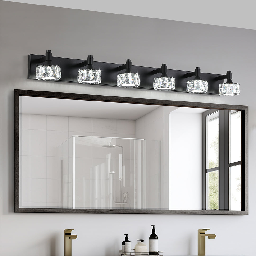 Crystal Vanity Light Modern Black Iron LED Wall Bar for Bathroom
