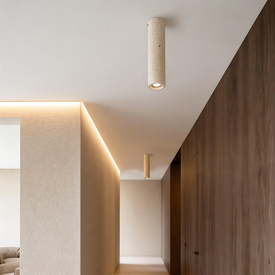 Travertine Cylinder Pendant Light, Modern Stone Downlight for Hallways