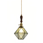 Diamond Glass Pendant Light with Brass and Wood Accents