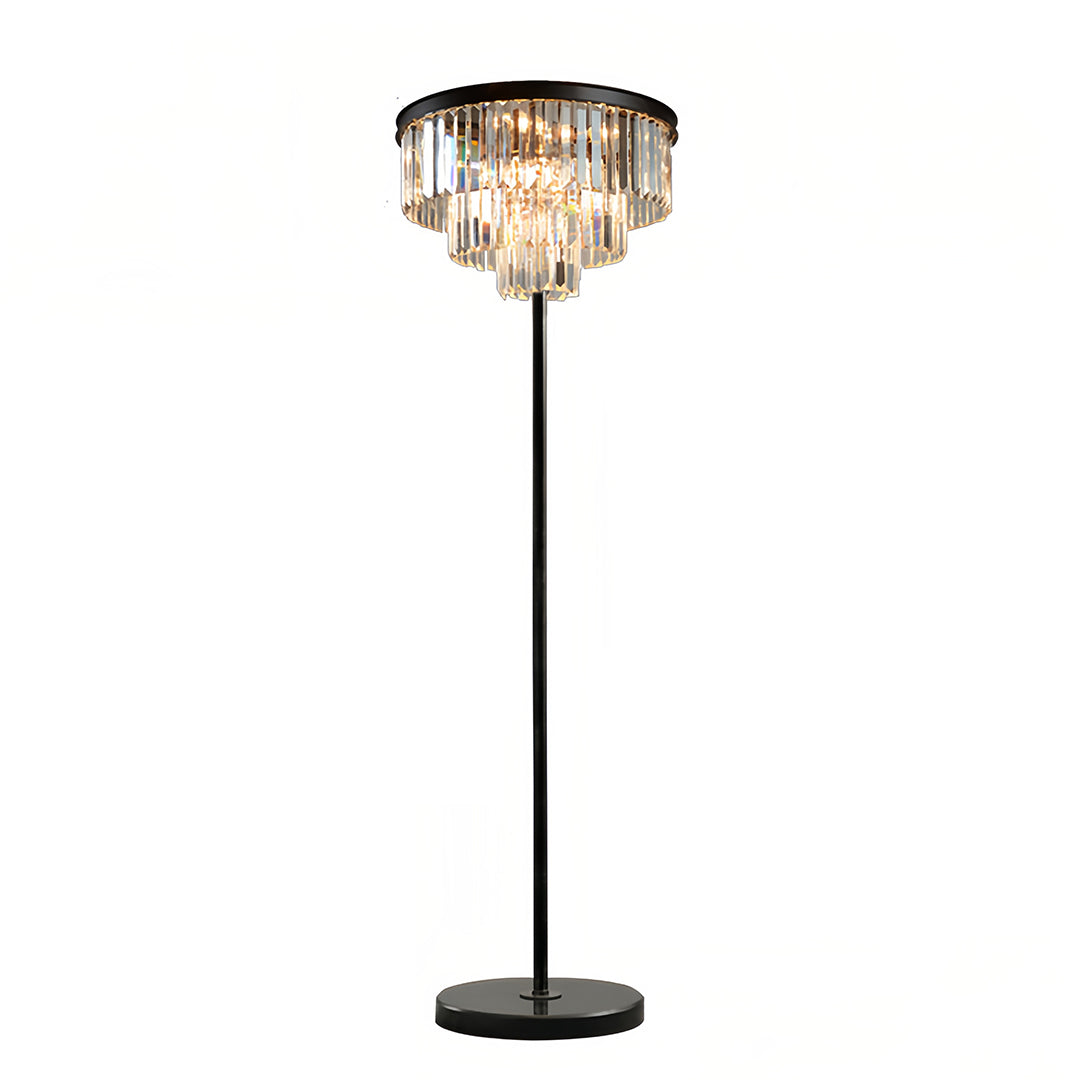 Crystal Floor Lamp with Black Iron Base – American Glamorous Standing Light