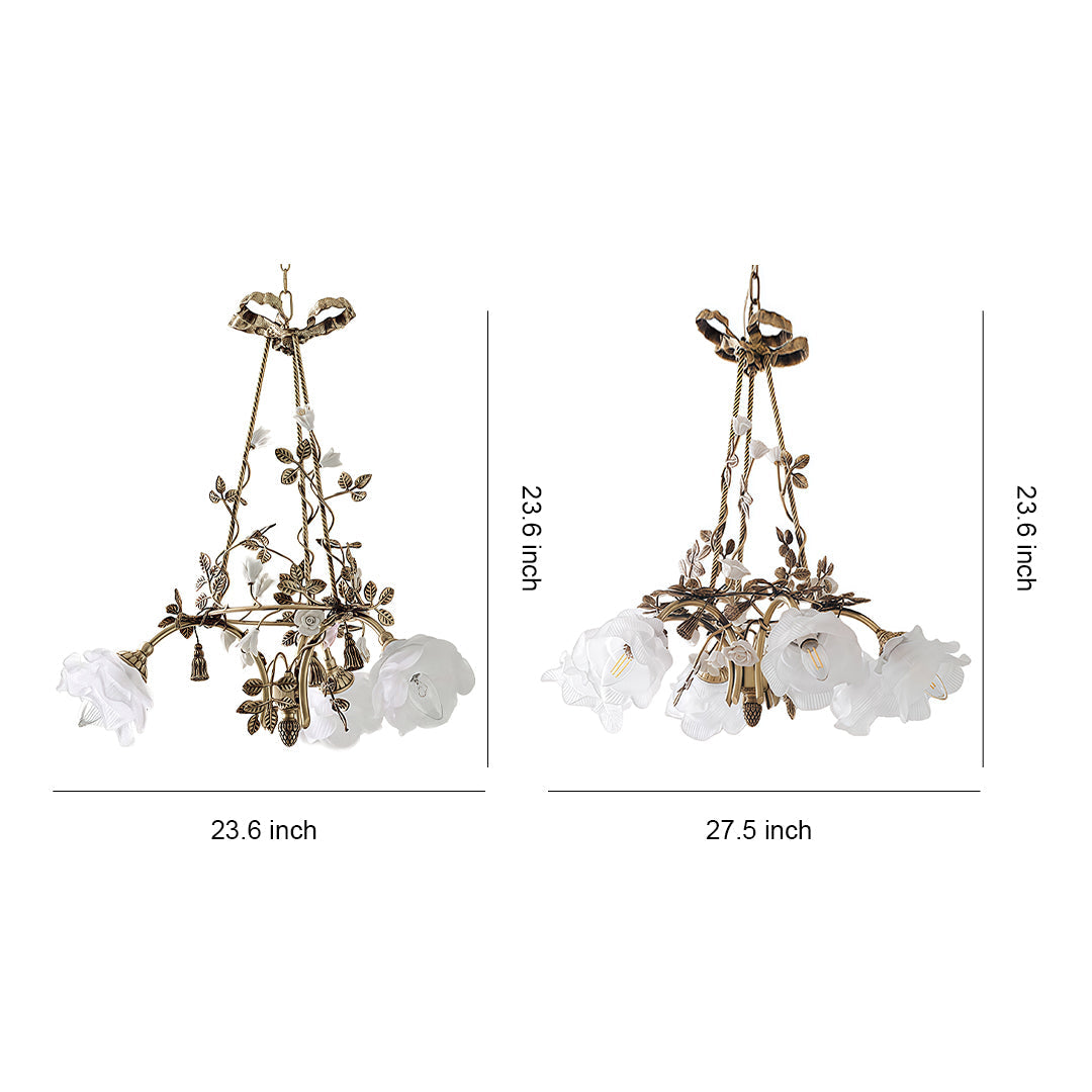 Aurelia Floral Brass Chandelier with White Glass Petals