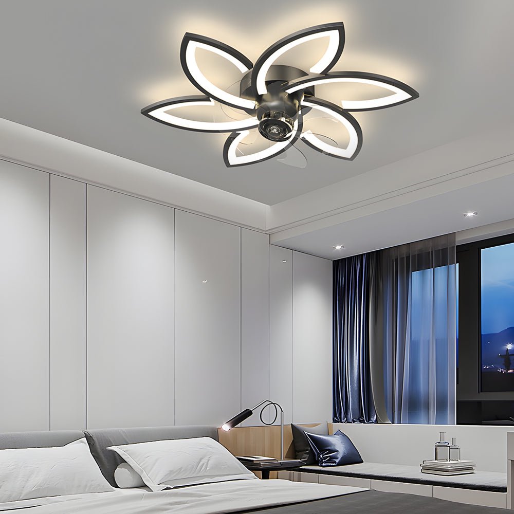 Modern Floral Ceiling Fan with LED Light – 6 or 8 Lights