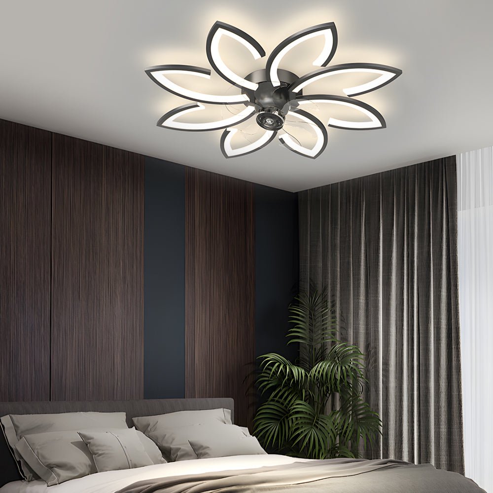 Modern Floral Ceiling Fan with LED Light – 6 or 8 Lights