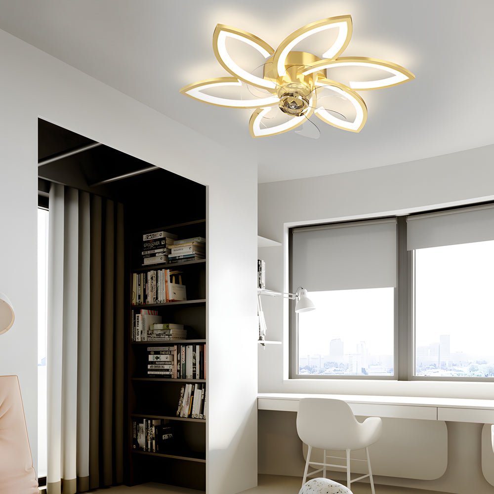 Modern Floral Ceiling Fan with LED Light – 6 or 8 Lights