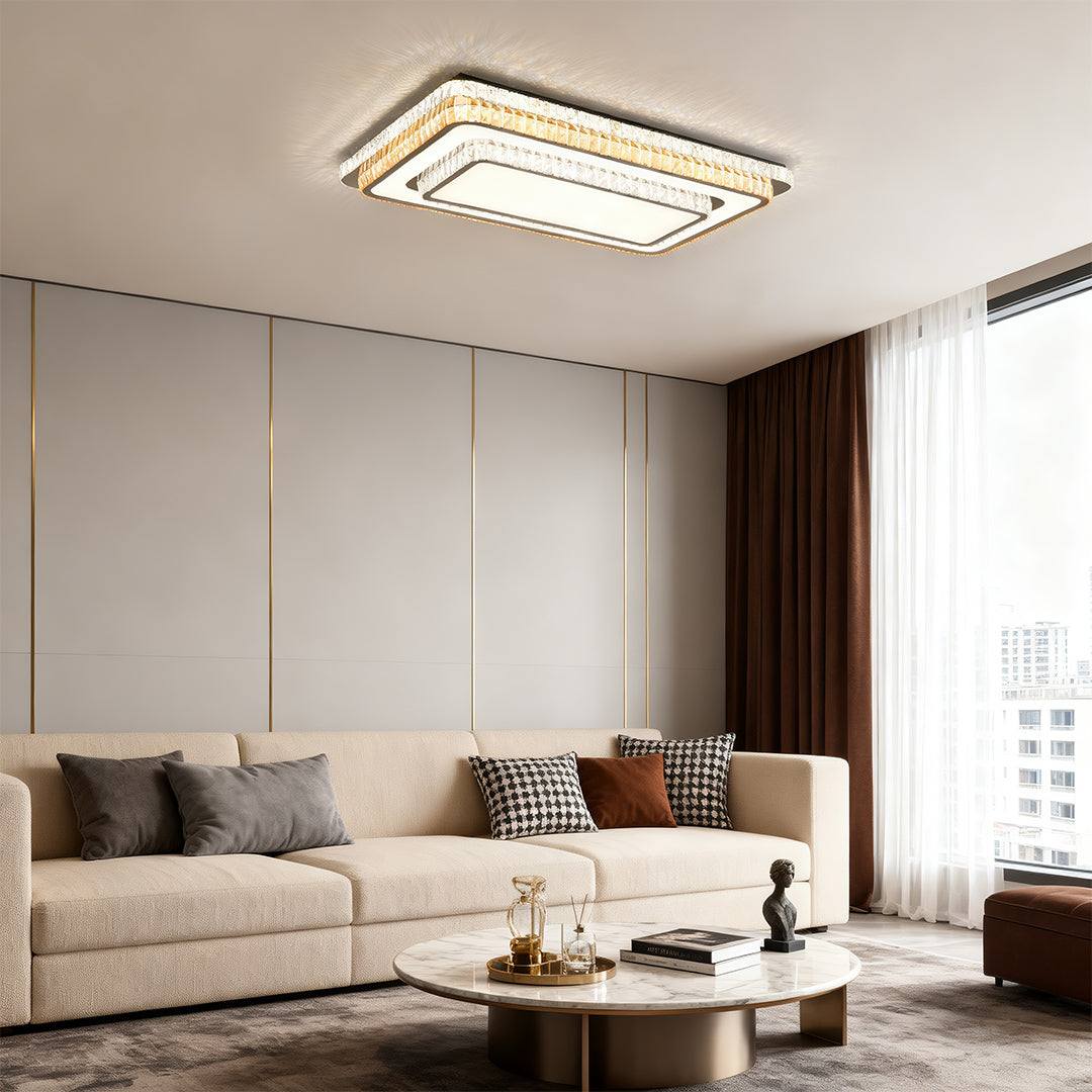 Crystal Flush Mount Ceiling Light with Chrome Frame, Modern LED Ceiling Lamp