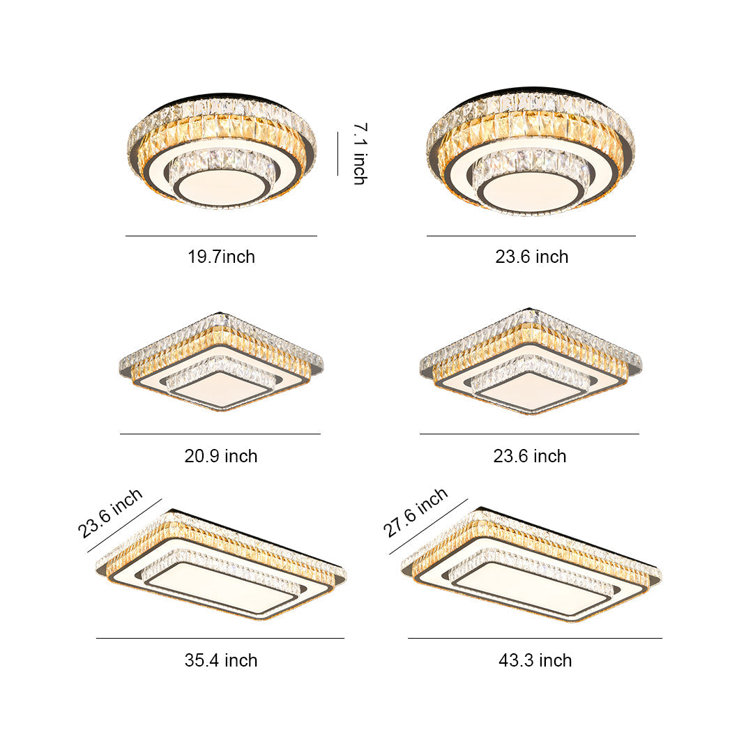 Crystal Flush Mount Ceiling Light with Chrome Frame, Modern LED Ceiling Lamp