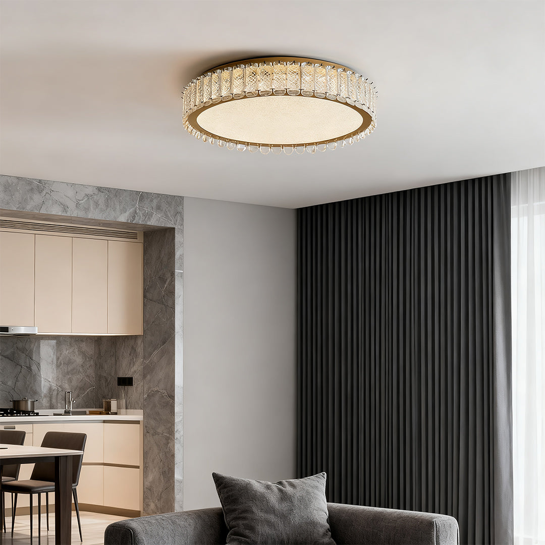 Luxury Crystal Flush Mount Ceiling Light with Chrome Frame and LED