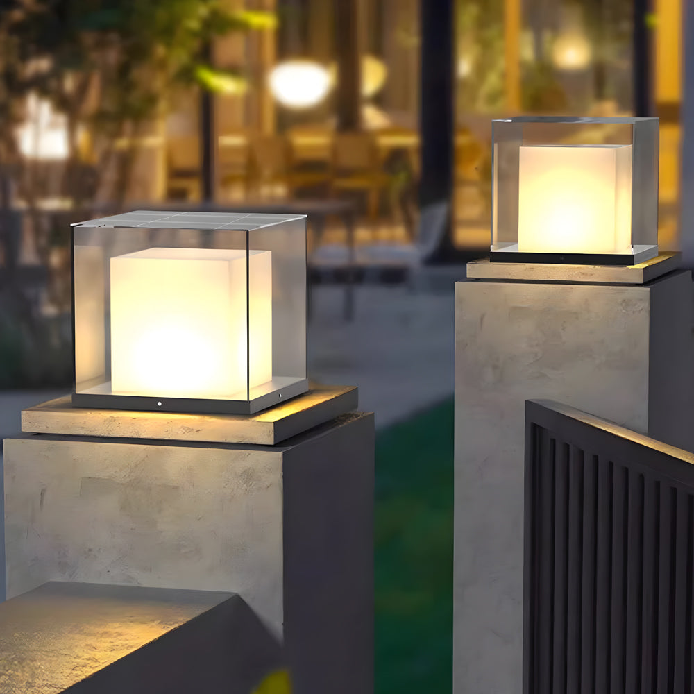 Luma Pillar Light — Waterproof Square Outdoor LED Gate Post Light in Matte Gray