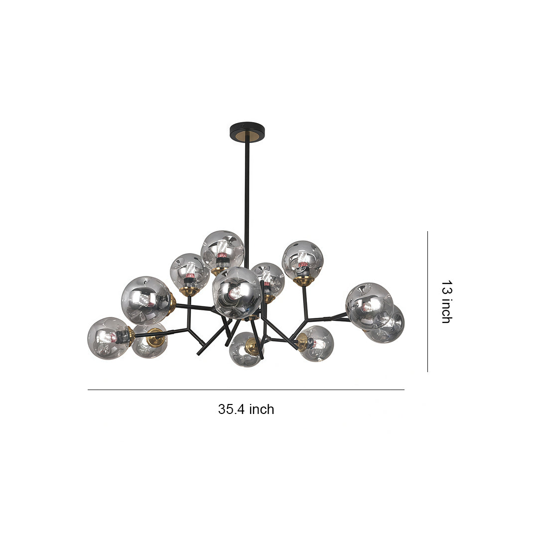 Aurelia Twelve-Light Glass Globe Chandelier in Black Iron