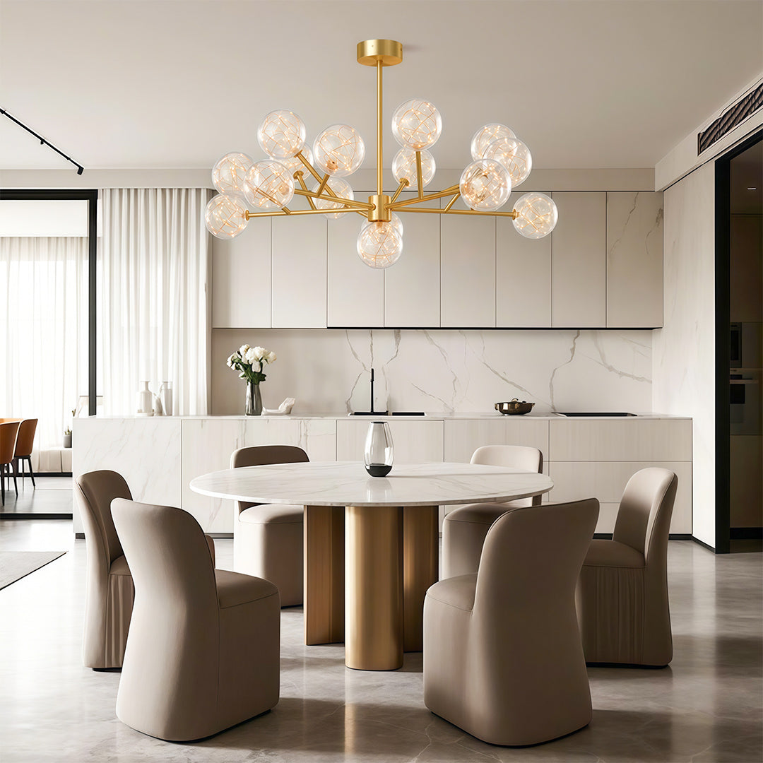 Celestial Glass Globe Chandelier – Modern Molecular LED Pendant for Dining and Living Spaces