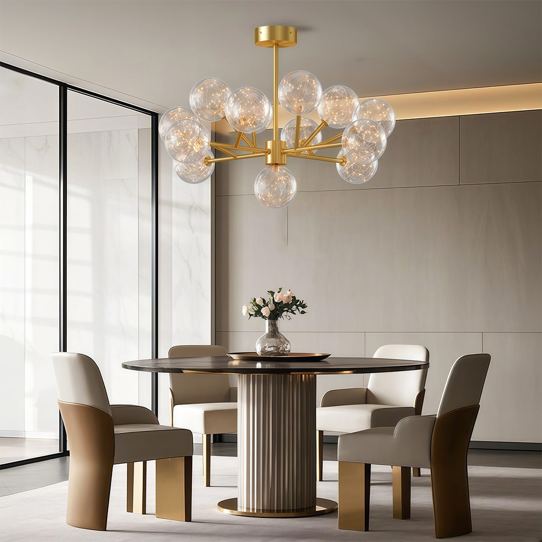 Celestial Glass Globe Chandelier – Modern Molecular LED Pendant for Dining and Living Spaces
