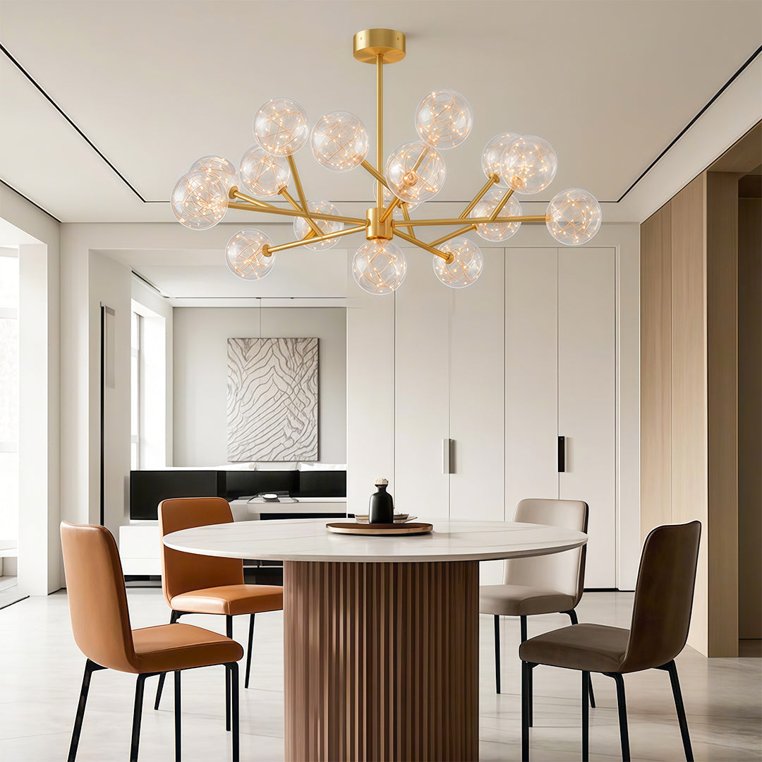 Celestial Glass Globe Chandelier – Modern Molecular LED Pendant for Dining and Living Spaces