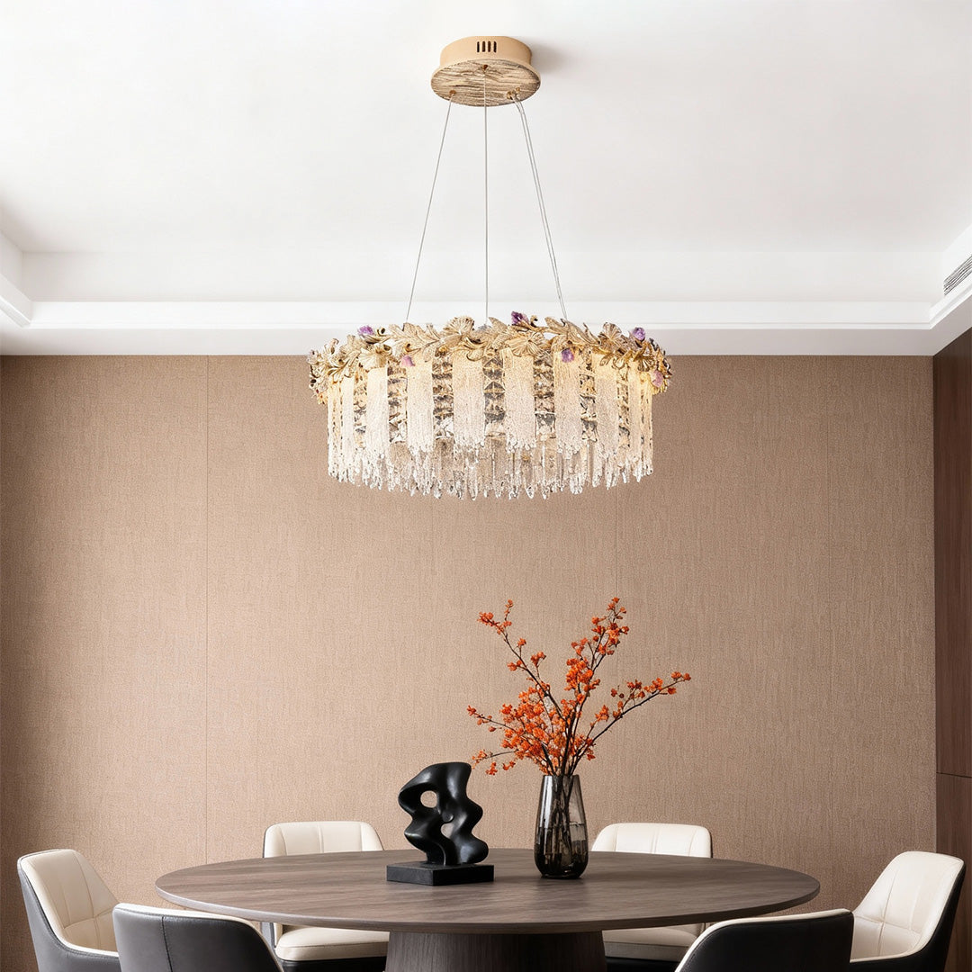 French Minimalist Crystal Chandelier in Champagne Gold Finish