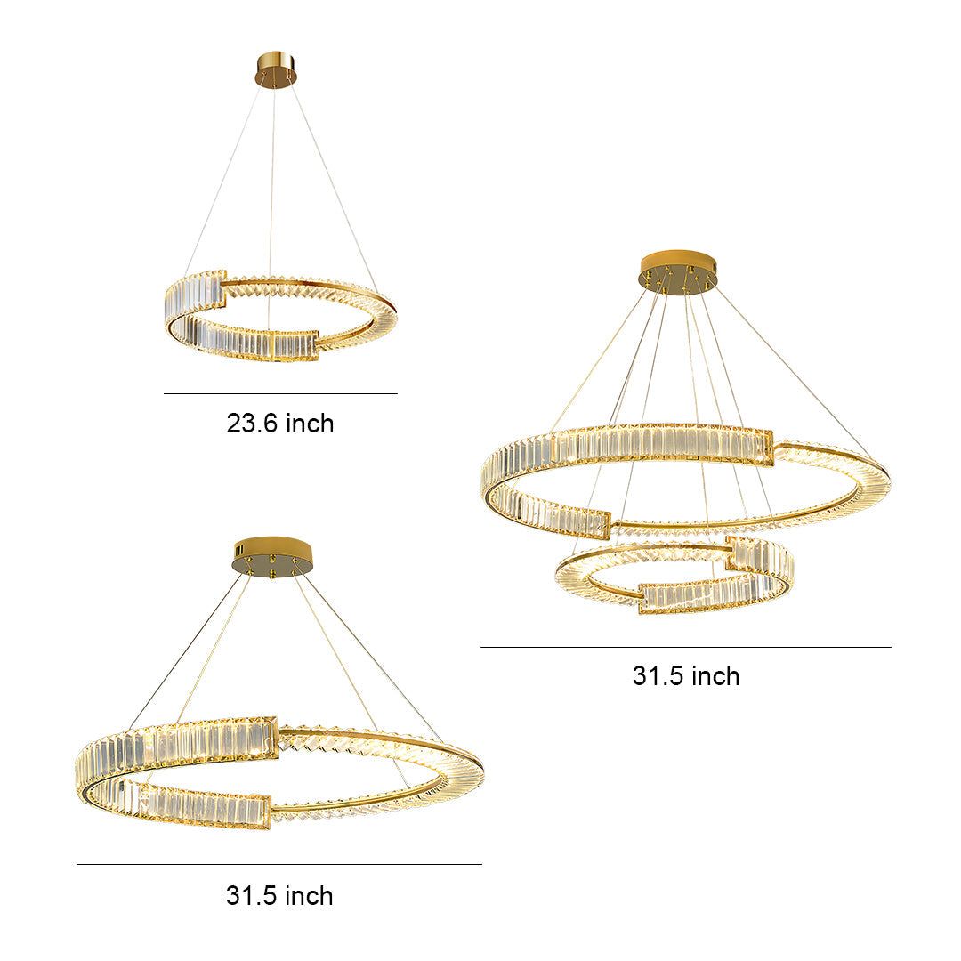 Modern Gold Crystal Ring Chandelier with LED Dimmable Lighting