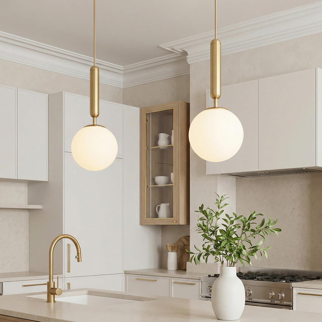 Nordic Glass Globe Pendant Light with Black and Gold Accents