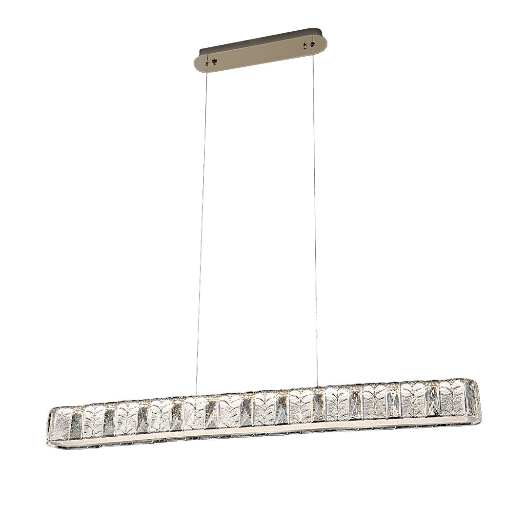 Linear Gold LED Pendant Light with Crystal Accents for Modern Interiors