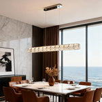 Linear Gold LED Pendant Light with Crystal Accents for Modern Interiors