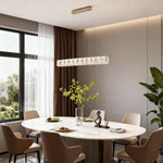 Linear Gold LED Pendant Light with Crystal Accents for Modern Interiors