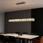 Linear Gold LED Pendant Light with Crystal Accents for Modern Interiors
