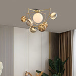 Gold Planet Semi Flush Ceiling Light – Modern Art Glass Shade