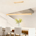 Linear Wood LED Pendant Light with White PVC Shade, Minimalist Dining Room Fixture