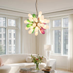 Artisan Colored Glass Chandelier with Brass Frame for Modern Interiors