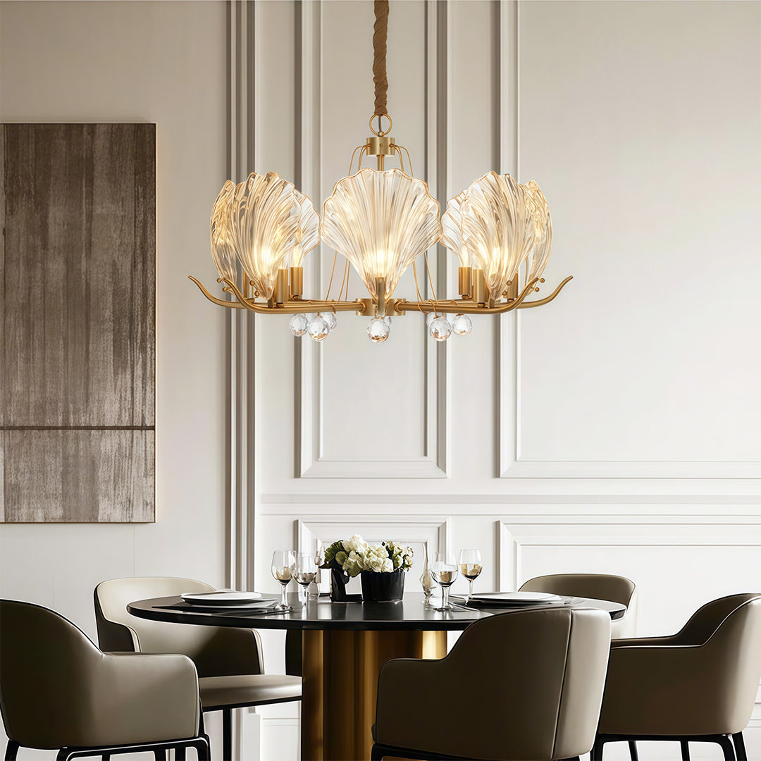 Modern Copper Shell Glass Chandelier for Dining Room and Living Room