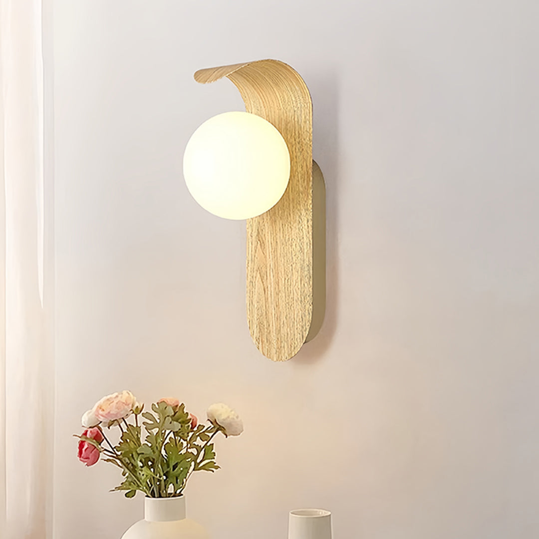 Mid-Century Wood Grain LED Wall Sconce with Spherical Shade