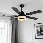 European Retro Ceiling Fan with Fabric Shade and LED Light