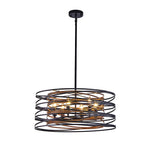 Walnut Accent Black Iron Drum Pendant Light, Adjustable Cylinder Ceiling Lamp