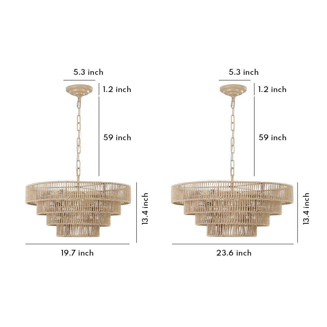 Zen-Inspired Japanese Chandelier with Natural Jute Rope – 6 or 8 Lights