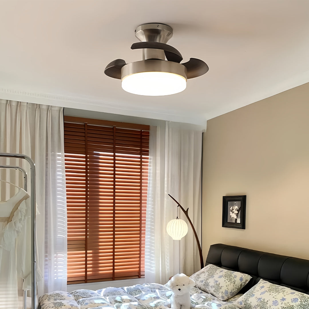 Silver French Retro Ceiling Fan with Dimmable LED Light and Walnut Blades