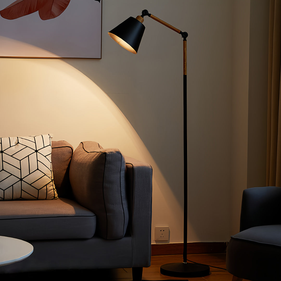 Modern Metallic Floor Lamp with Adjustable Arm for Living Room