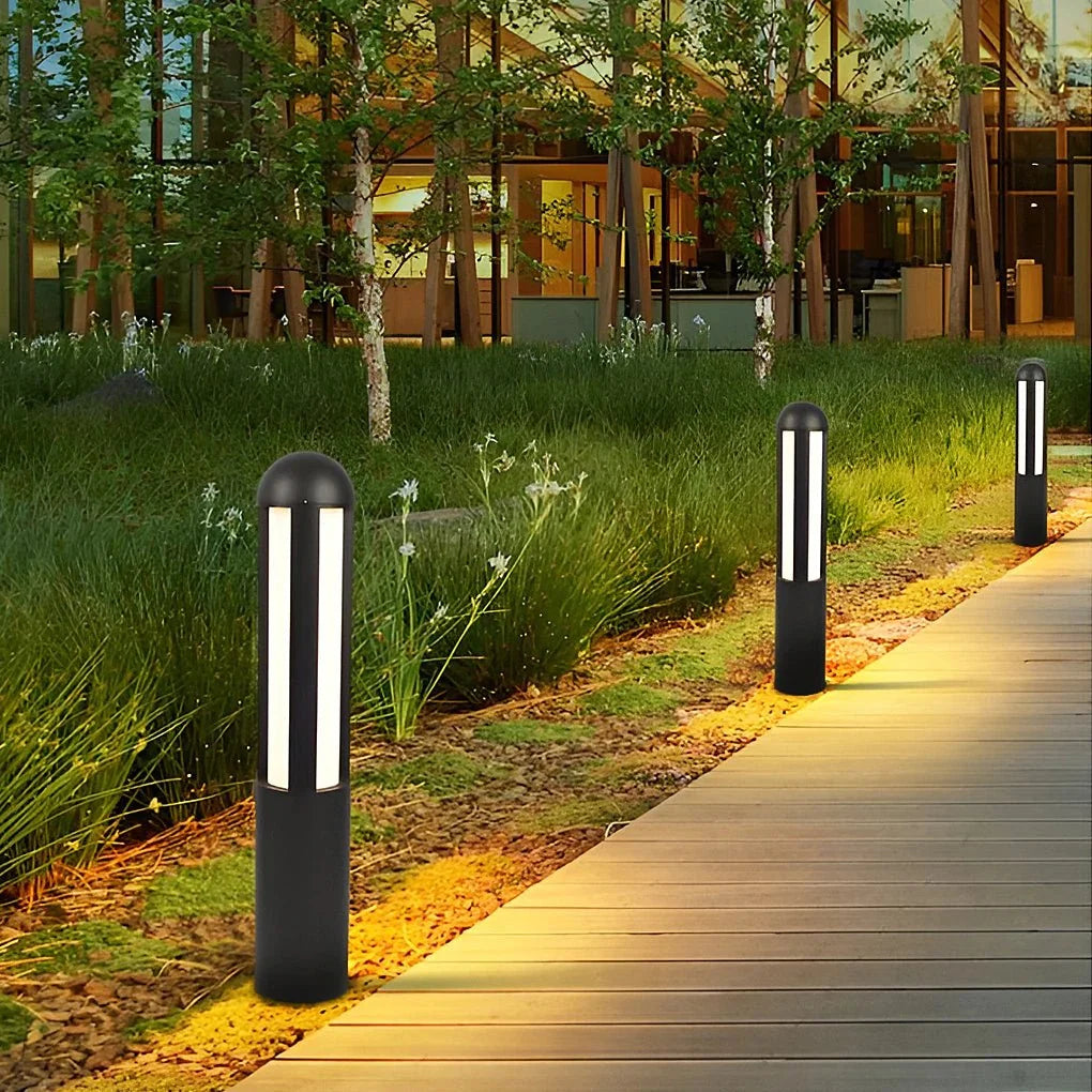 Cylindrical LED Bollard Pathway Lights in Minimalist Aluminum for Modern Outdoor Spaces
