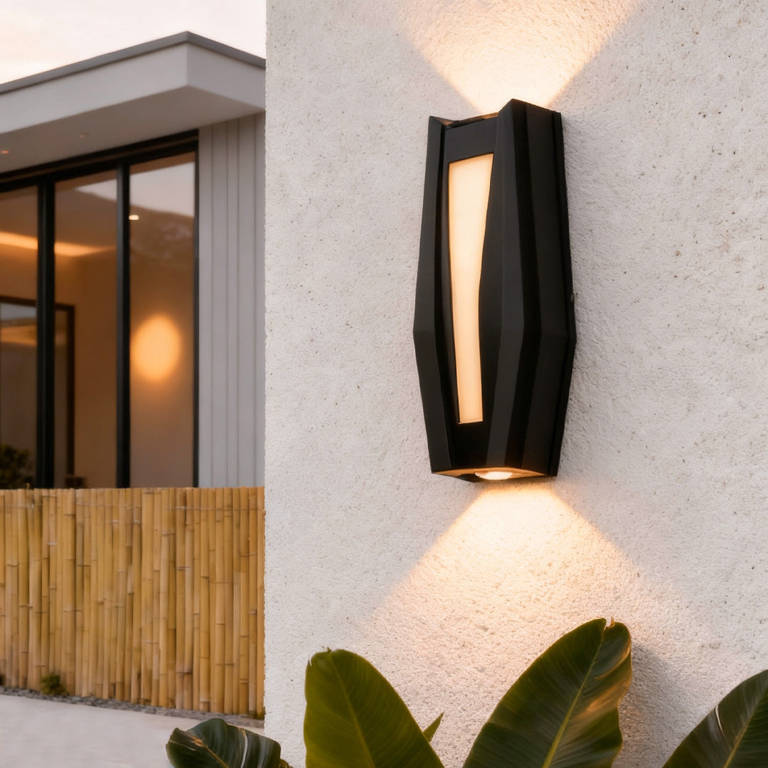 Geometric Up Down Outdoor Wall Light in Black Aluminum