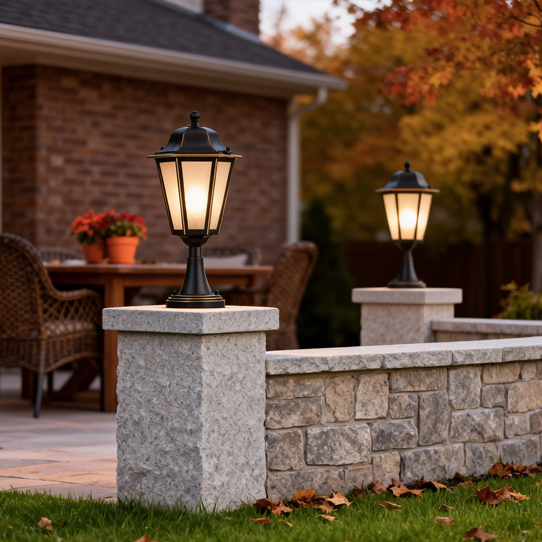Hexagonal Copper Outdoor Pillar Light with Glass Shade