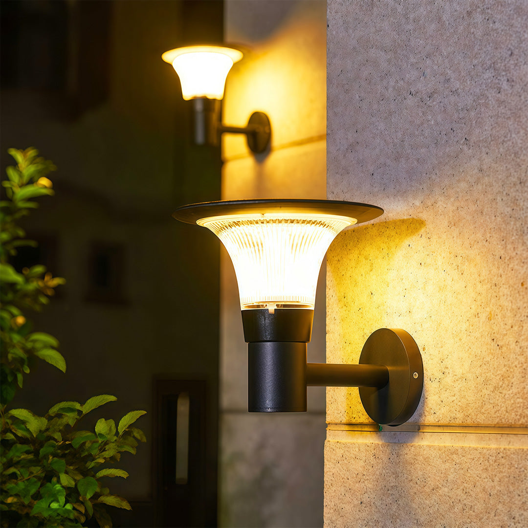 Aria Solar Wall Sconce — Black Aluminum Outdoor Light