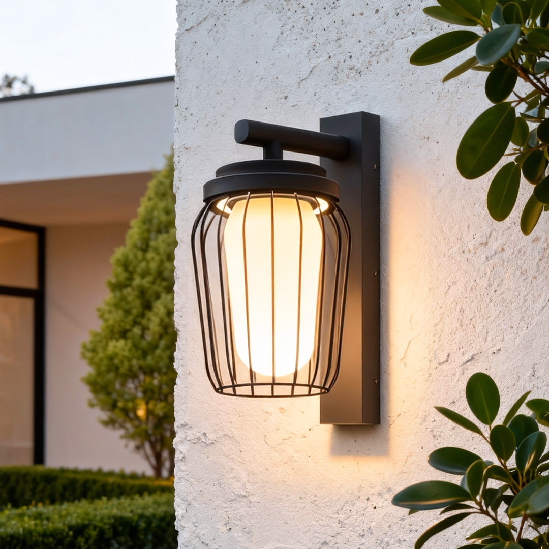 Aurelia Outdoor Wall Lantern Sconce in Black Stainless Steel