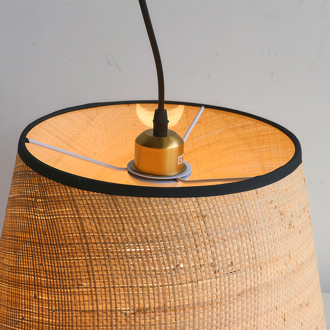 Wabi-Sabi Raffia Pendant Light with Fabric Shade, Natural Beige