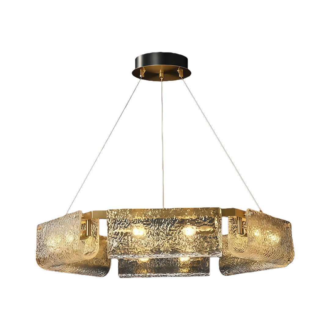 Italian Brass Rectangular Glass Chandelier, 6-10 Lights, Modern Luxury Ceiling Pendant